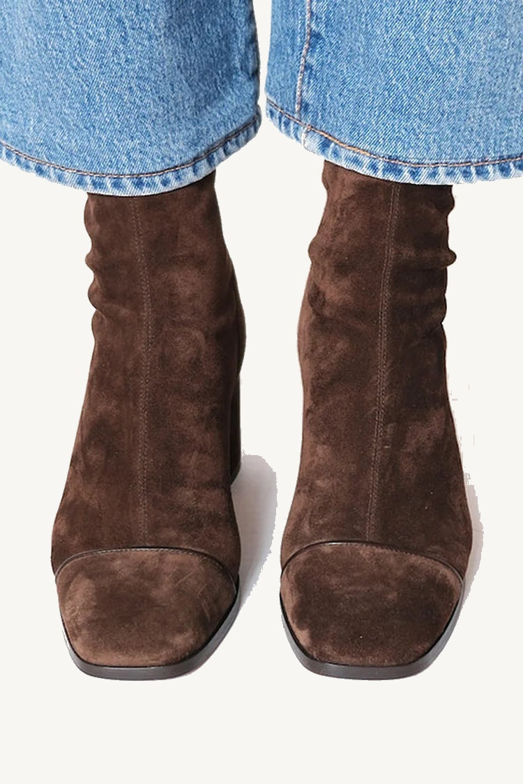 Odette Elegant Suede Ankle Boots in Dark Brown
