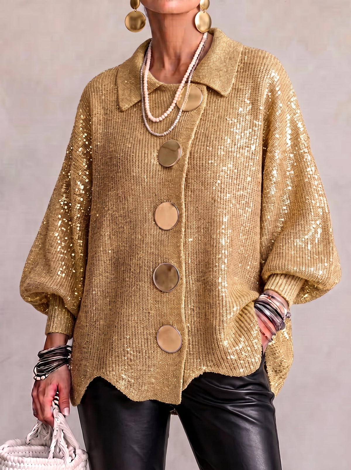 Hildy oversized cozy cardigan in Gold