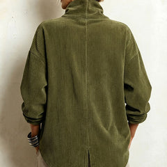 Gwyneth corduroy top in Olive Green, detail