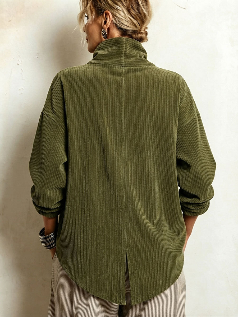 Gwyneth corduroy top in Olive Green, detail