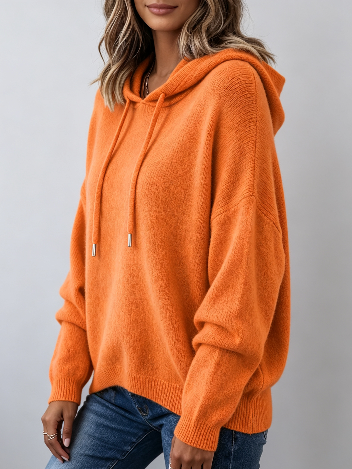 Noemi relaxed knit hoodie in Orange