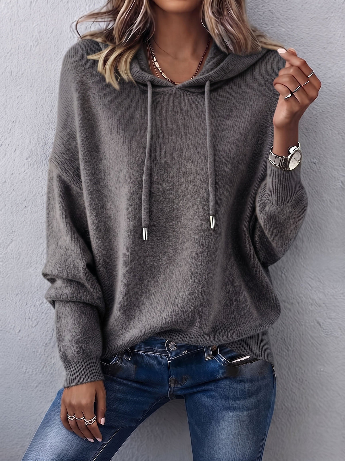 Noemi relaxed knit hoodie in Gray