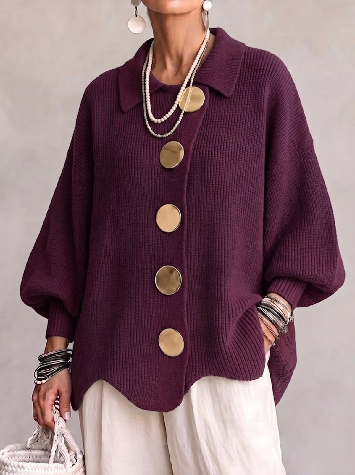 Hildy oversized cozy cardigan in Wine