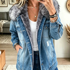 Monique Fleece-Lined Denim Jacket in Blue