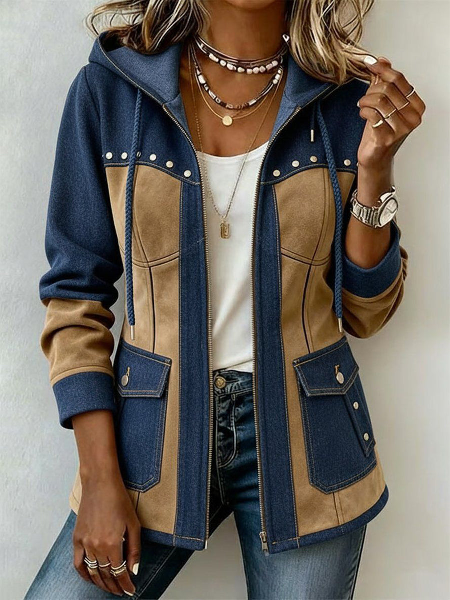 Laverne | Navy Patchwork Hooded Jacket