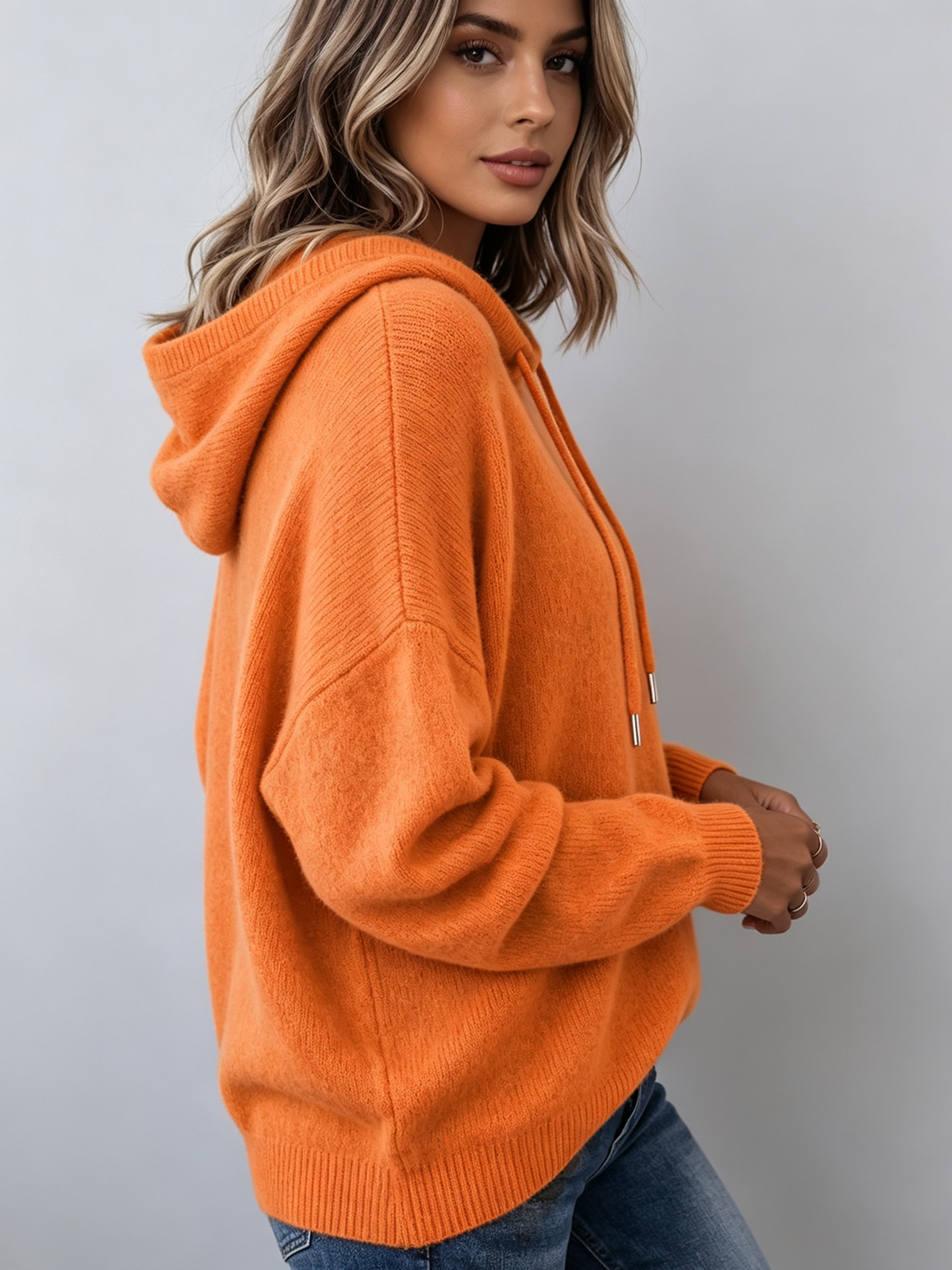 Noemi relaxed knit hoodie in Orange