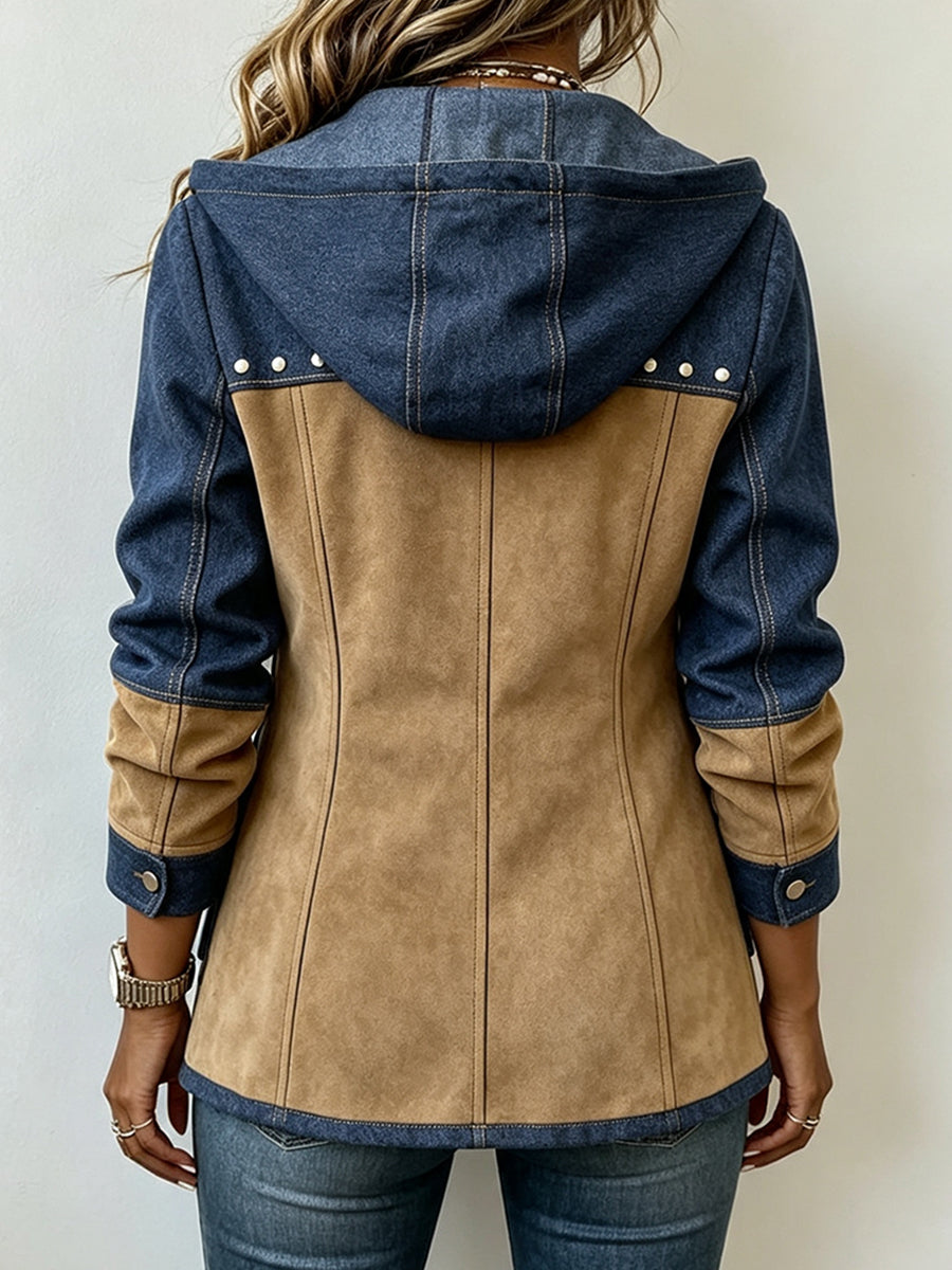 Laverne | Navy Patchwork Hooded Jacket