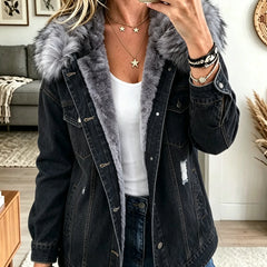 Monique Fleece-Lined Denim Jacket in Black