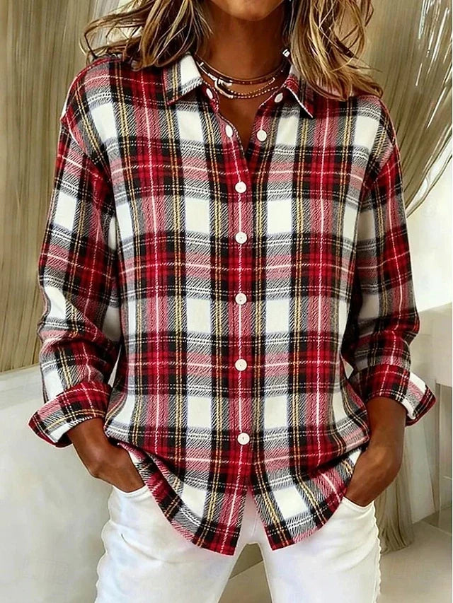 Bernadine | Vintage Plaid Button-Front Blouse