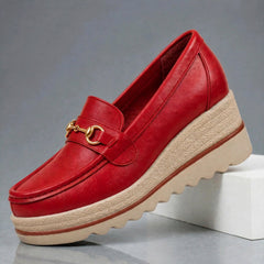 Audrey gold-bit wedge loafers in Red side view