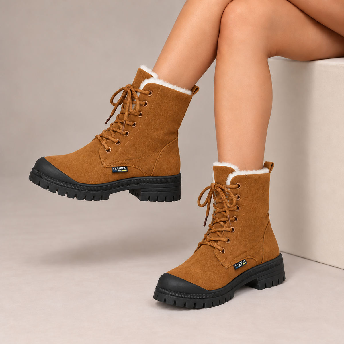 Maelys Lace-Up Snow Boots in Tan