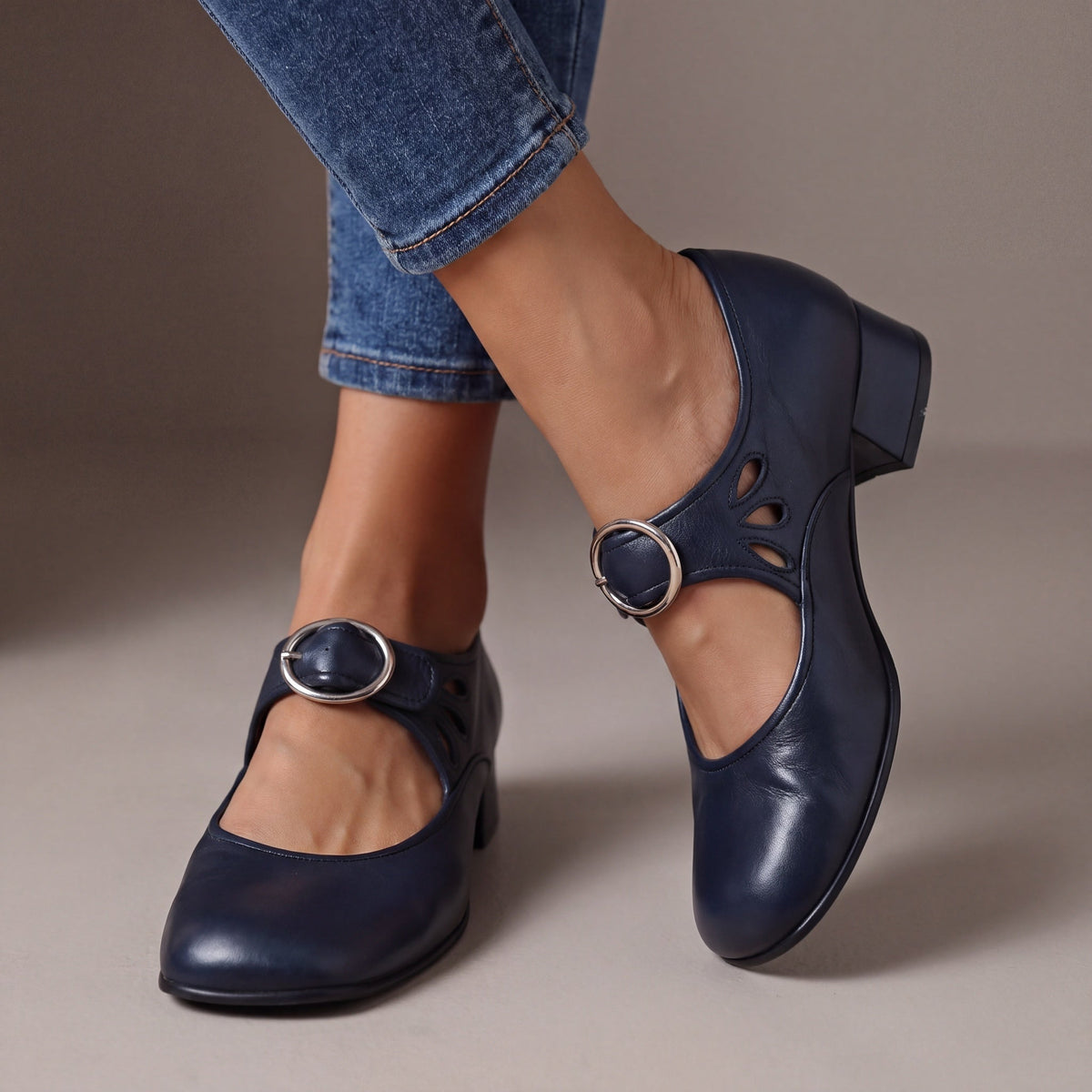 Fiorella Comfort Mary Janes in Navy Blue