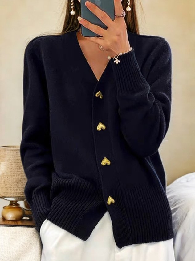 Amy | V-Neck Gold-Button Cardigan