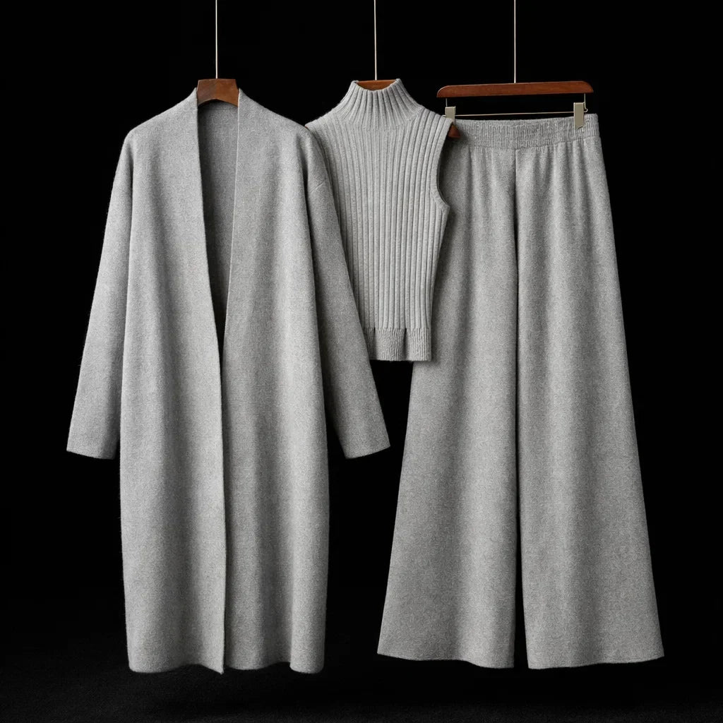 Leanne three-piece knit set in Gray