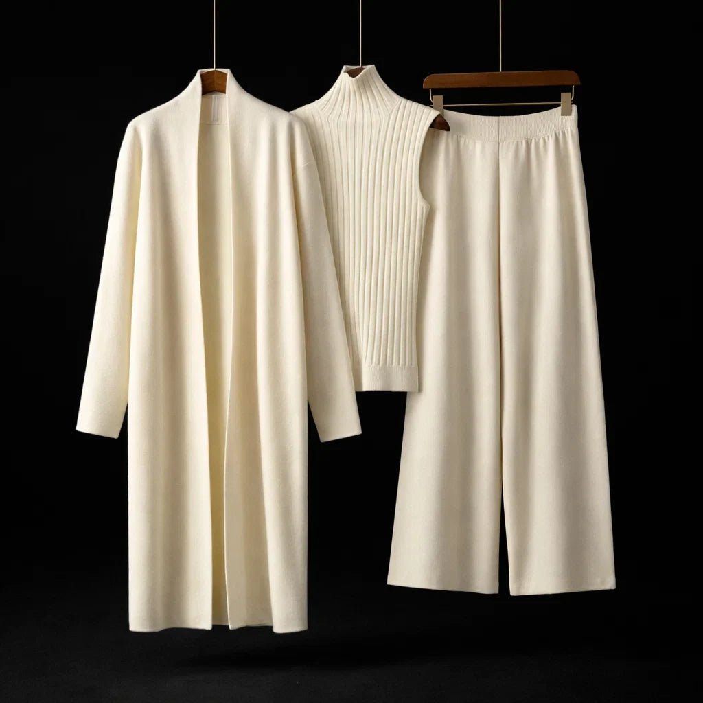 Leanne three-piece knit set in Ivory