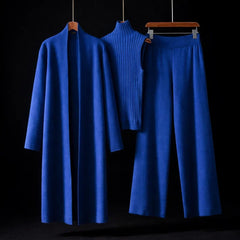 Leanne three-piece knit set in Blue
