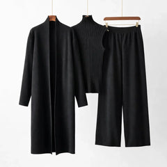 Leanne three-piece knit set in Black