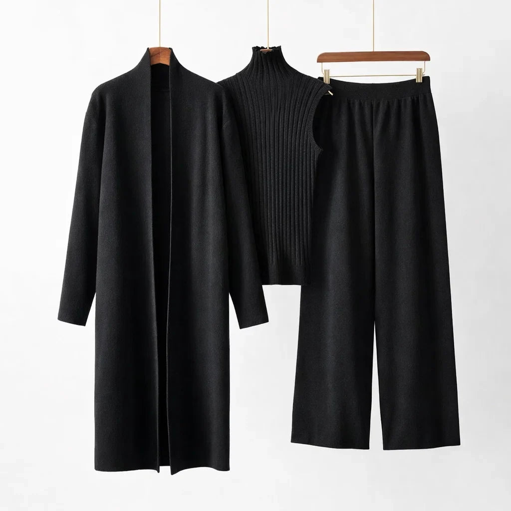 Leanne three-piece knit set in Black