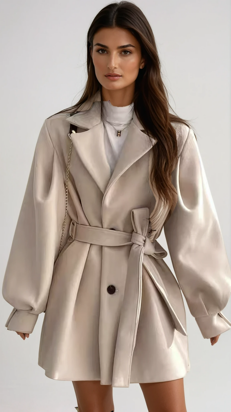 April | Belted Puff Sleeve Coat Dress