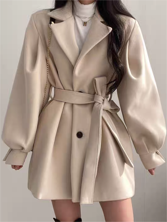 April | Belted Puff Sleeve Coat Dress