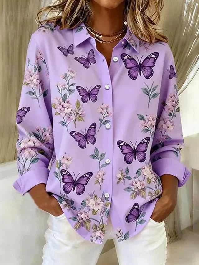 Audra | Butterfly Print Button Blouse