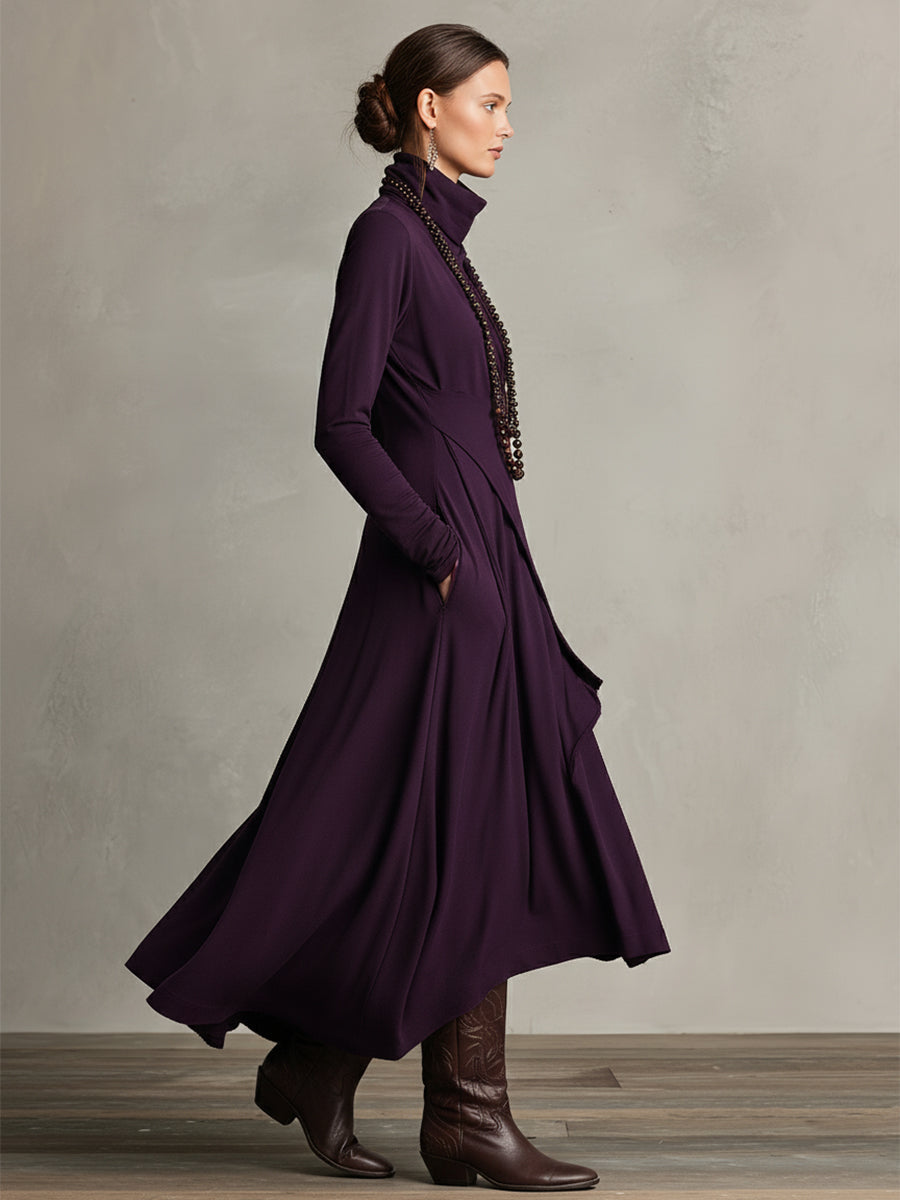 Ebba | Turtleneck Draped Knit Dress with Pockets