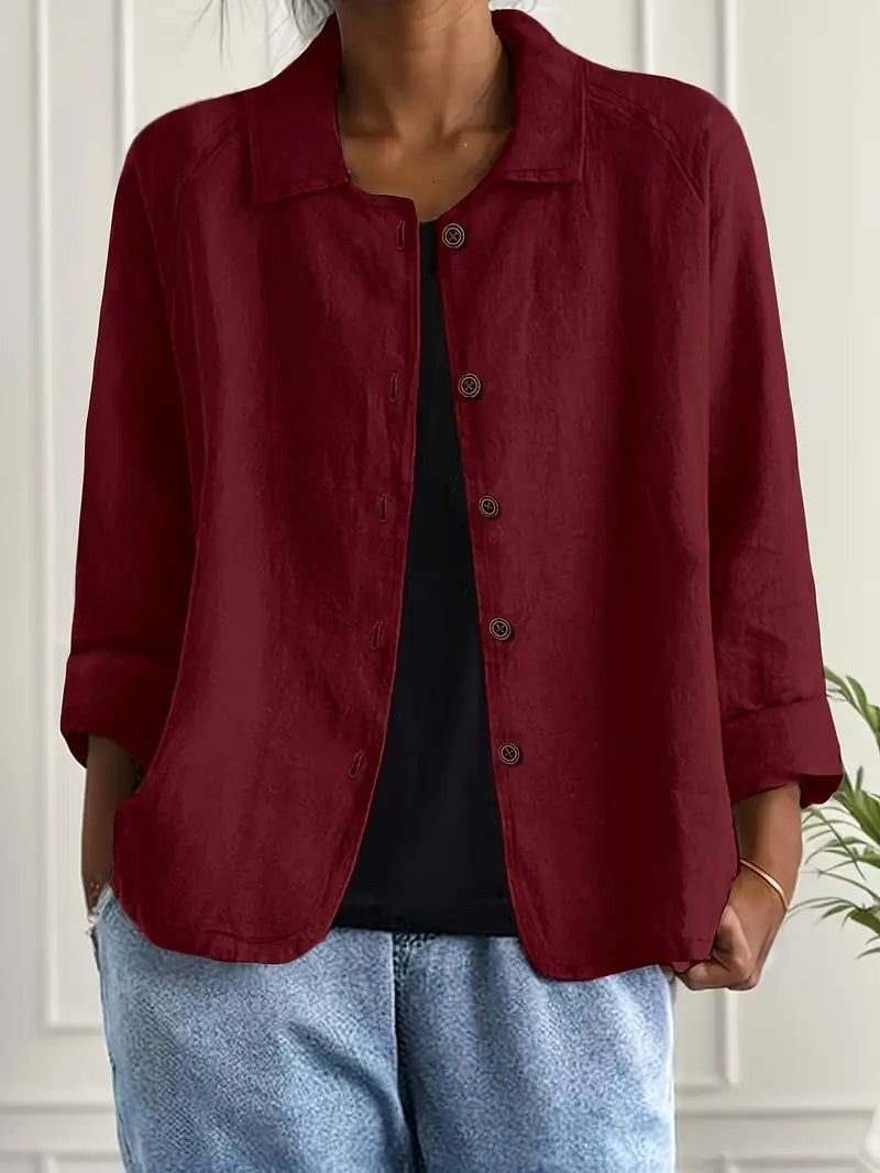 Bathilda | Wine Red Button-Front Blouse
