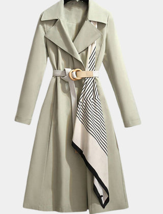 Mabry Belted Classic Midi Trench Coat in Green
