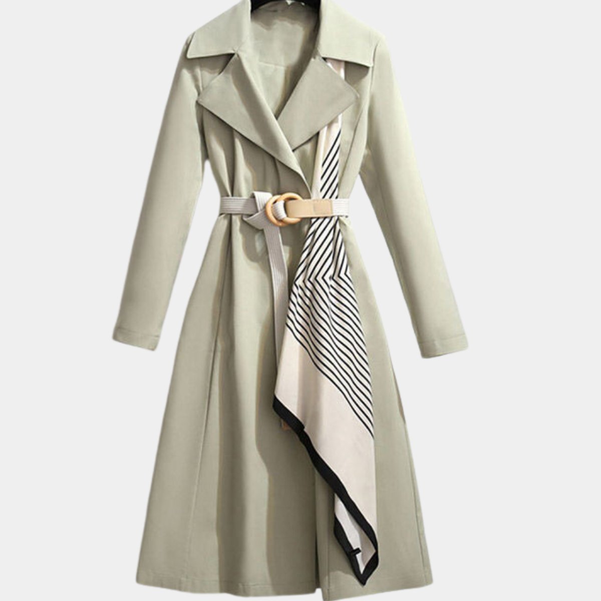 Mabry Belted Classic Midi Trench Coat in Green