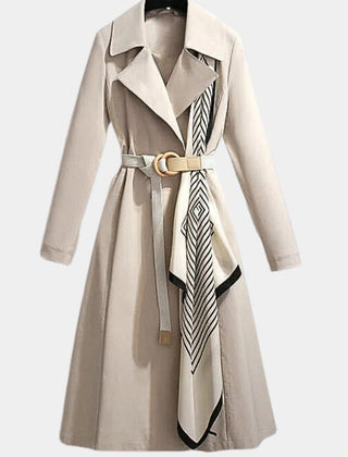 Mabry Belted Classic Midi Trench Coat in Beige