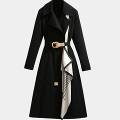 Mabry Belted Classic Midi Trench Coat in Black