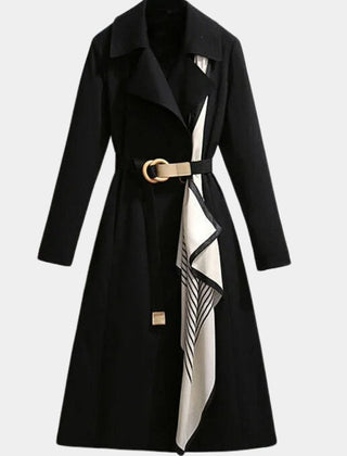 Mabry Belted Classic Midi Trench Coat in Black