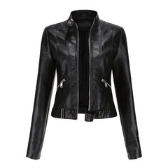 Signe Cropped Stand-Collar Moto Jacket