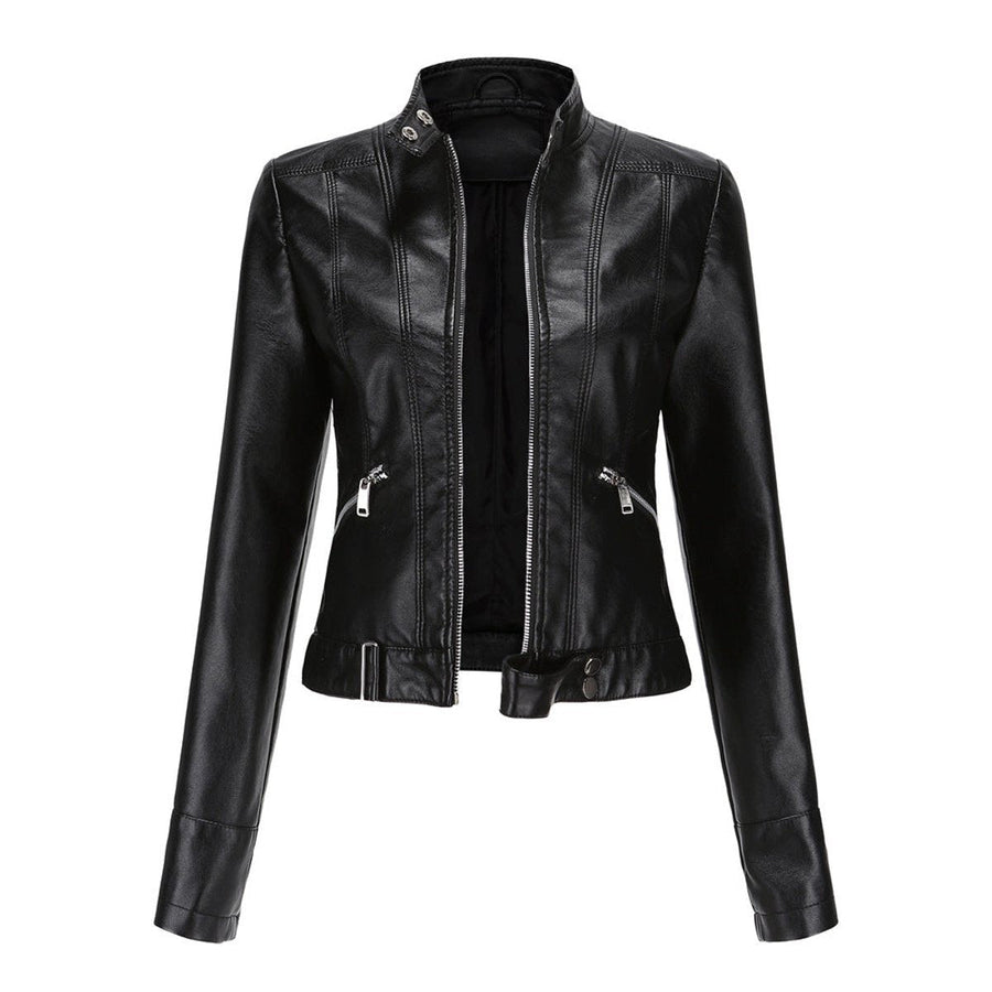 Signe Cropped Stand-Collar Moto Jacket