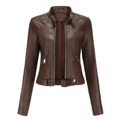 Signe Cropped Stand-Collar Moto Jacket