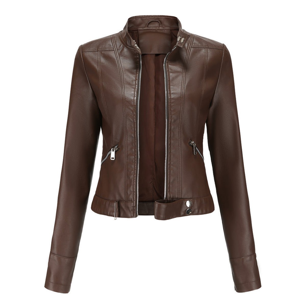 Signe Cropped Stand-Collar Moto Jacket