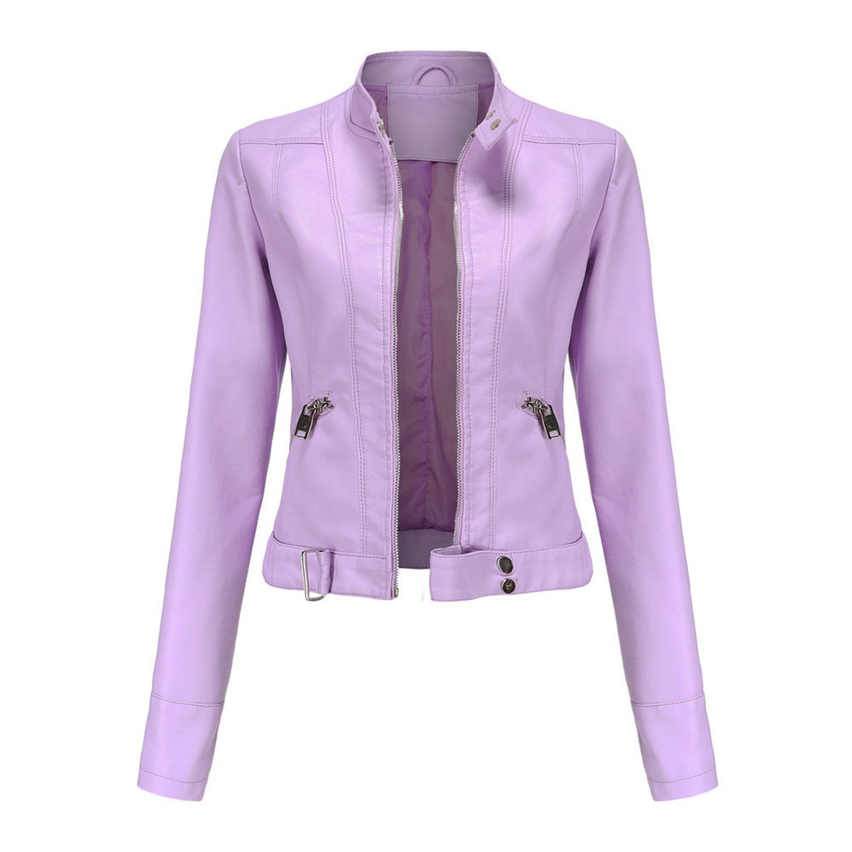 Signe Cropped Stand-Collar Moto Jacket
