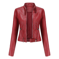 Signe Cropped Stand-Collar Moto Jacket