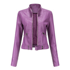 Signe Cropped Stand-Collar Moto Jacket
