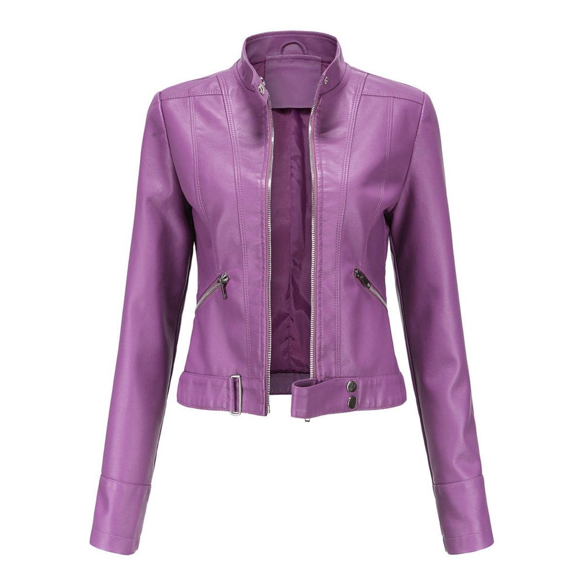 Signe Cropped Stand-Collar Moto Jacket