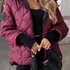 Aldith diamond quilted hooded zip-up jacket in Wine Red