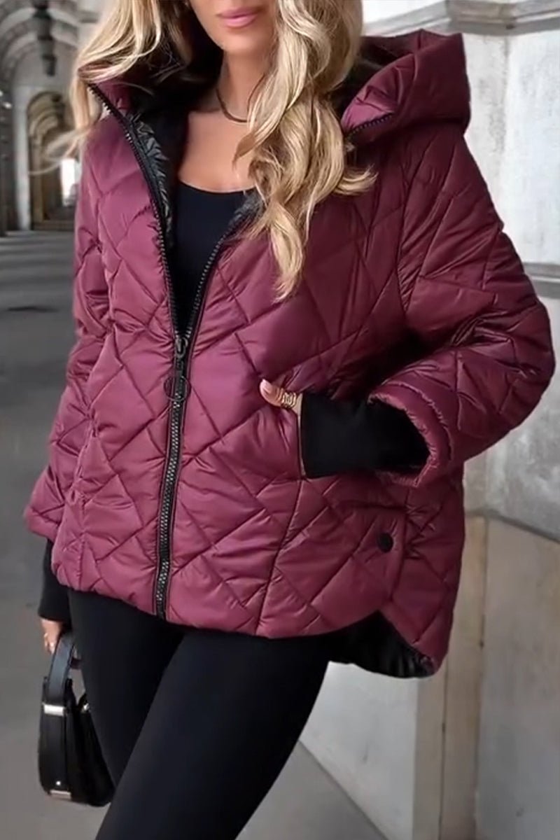 Aldith diamond quilted hooded zip-up jacket