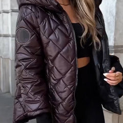 Aldith diamond quilted hooded zip-up jacket in Brown