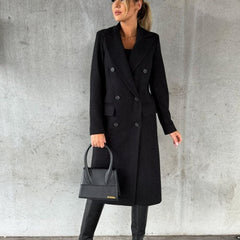 Araminta Double-Breasted Longline Overcoat in Black