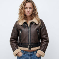 Lilianne Cropped Aviator Bomber Jacket