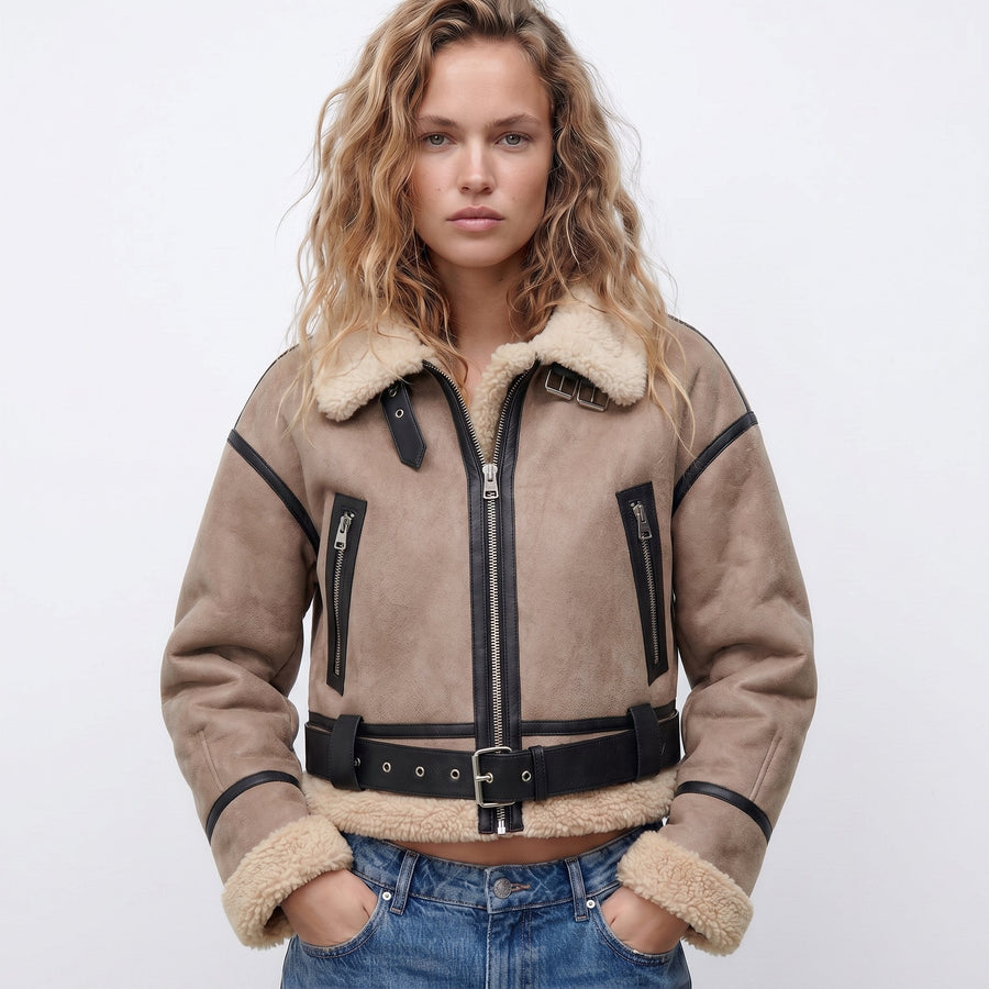 Lilianne Cropped Aviator Bomber Jacket