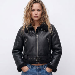 Lilianne Cropped Aviator Bomber Jacket