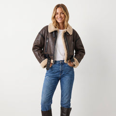 Lilianne Cropped Aviator Bomber Jacket