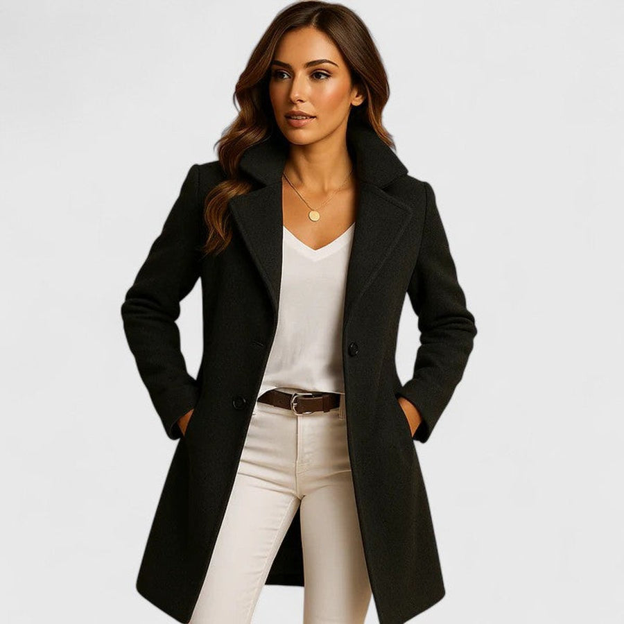 Camellia Tailored Notch-Lapel Long Coat