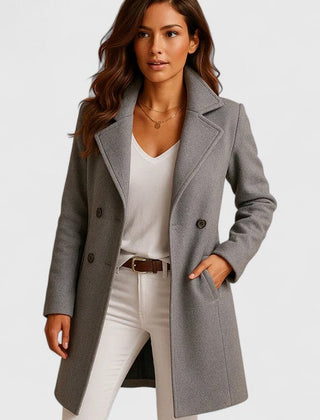 Camellia Tailored Notch-Lapel Long Coat in Gray
